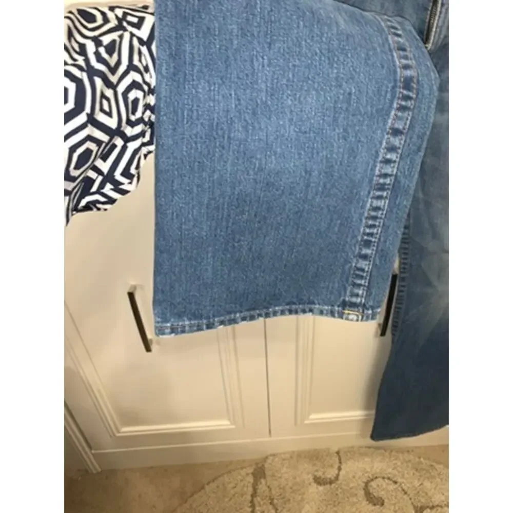 True‎ Religion Men's Blue Straight Jeans Size 34 Distressed Flap Pockets